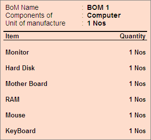 Stock Item Multi Components screen : www.TallyERP9Book.com