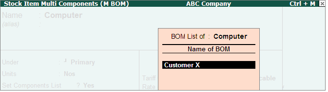 Stock Item Multi Components screen : www.TallyERP9Book.com