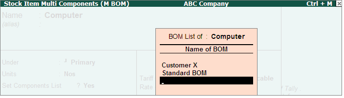 Stock Item Multi Components screen : www.TallyERP9Book.com