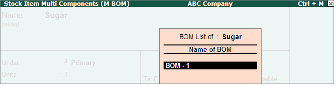 Stock Item Multi Components screen : www.TallyERP9Book.com