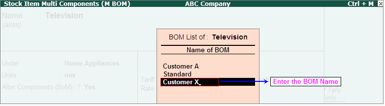 Bill of Material (BOM) of a stock Item? @ Tally.ERP9