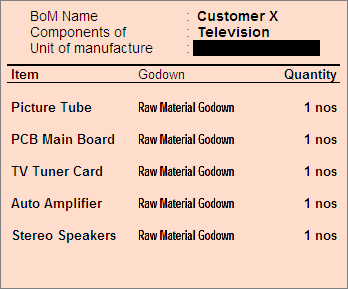 Bill of Material (BOM) of a stock Item? @ Tally.ERP9 : www.tallyerp9book.com