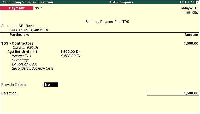 TDS Payment Entry @ Tally.ERP9