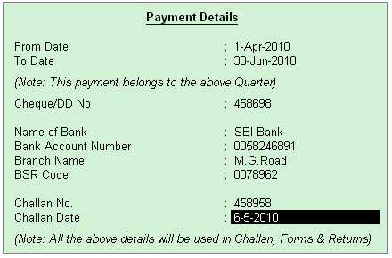 TDS Payment Entry @ Tally.ERP9