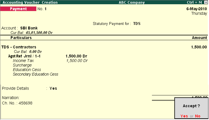 TDS Payment Entry @ Tally.ERP9