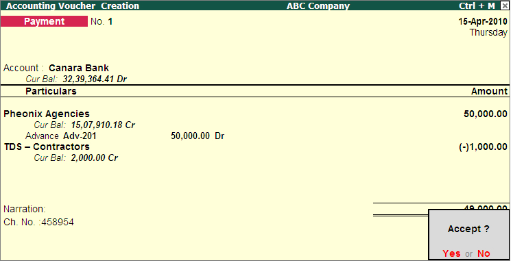 TDS on Advance Payments to Party & Adjustment in Tally.ERP9
