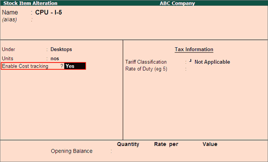 Enable Cost tracking in Tally.ERP9