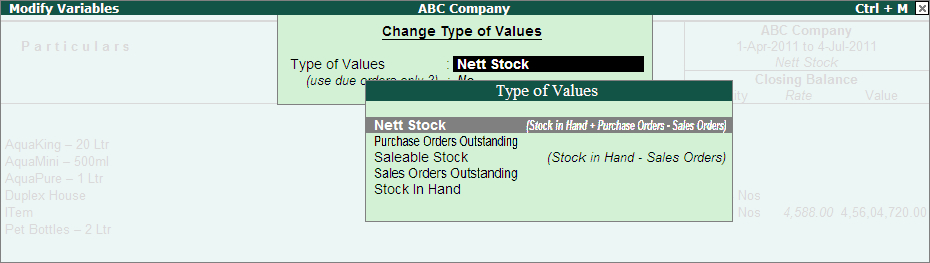 ascertain the current stock by considering the pending orders in Tally.ERP9