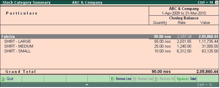 View Stock Category summary? @ Tally.ERP9