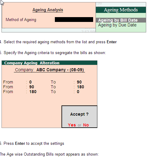 Ageing Analysis Report for Bills Receivables? @ Tally.ERP9