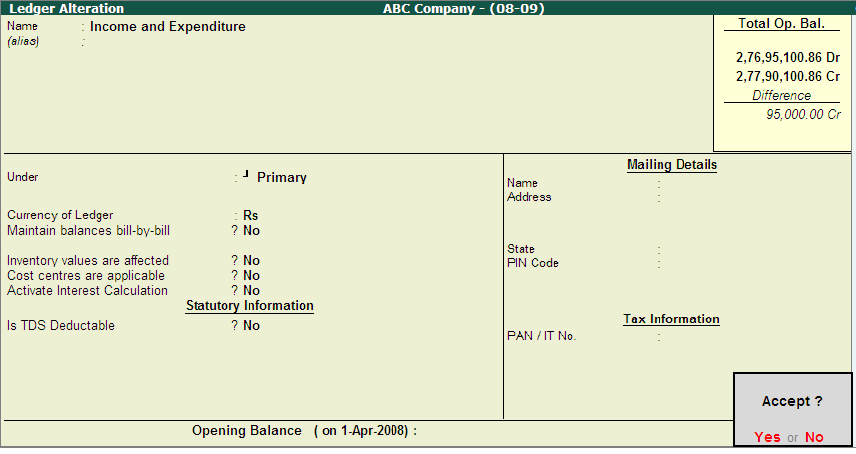 rename the Profit & Loss A/c ledger to Income and Expenditure to reflect the same in Balance Sheet