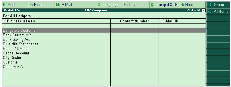 View/ Alter Email IDs/Contact details of Ledgers for Mass Mailing in Tally.ERP9