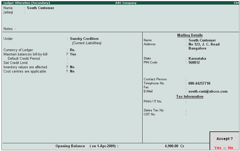 View/ Alter Email IDs/Contact details of Ledgers for Mass Mailing in Tally.ERP9