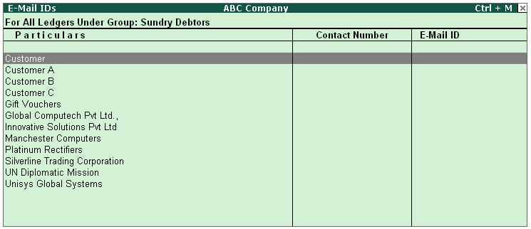 View/ Alter Email IDs/Contact details of Ledgers for Mass Mailing in Tally.ERP9