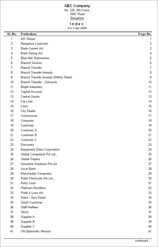 Print Index page? @ Tally.ERP9