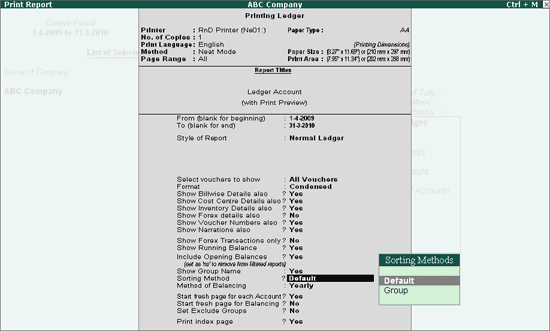 Print Ledgers in Alphabetical order in Tally.ERP9