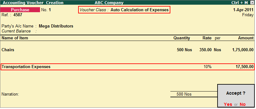 Auto calculate the expenses during invoicing in Tally.ERP9