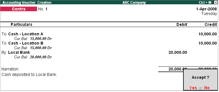Contra Entry in Double Entry mode? @ Tally.ERP9