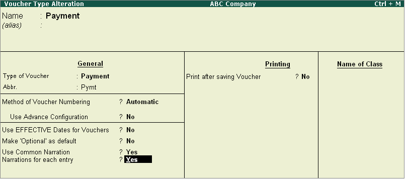 Payment Entry with Narration for each Entry? @ Tally.ERP9