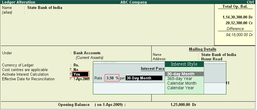 Activating Interest Calculation @ Tally.ERP9