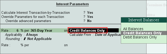 Calculating the Interest on All Balances or only Credit/ Debit balances? @ Tally.ERP9