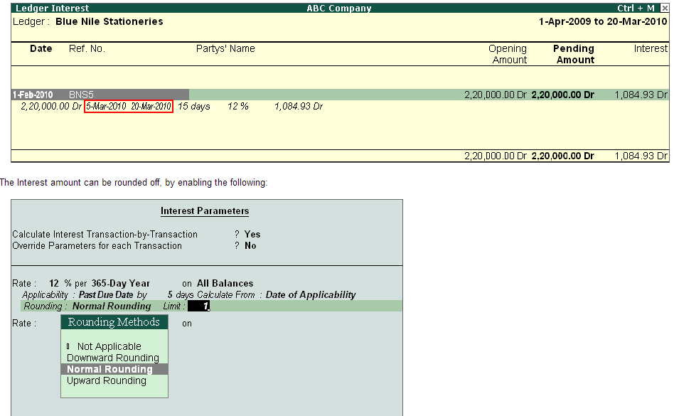Interest Calculation from Due Date with Grace Period @ Tally.ERP9