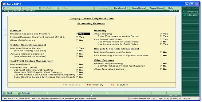 F1 : Accounting Features in Tally.ERP9