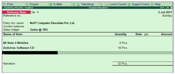 F2 : Inventory Features in Tally.ERP 9