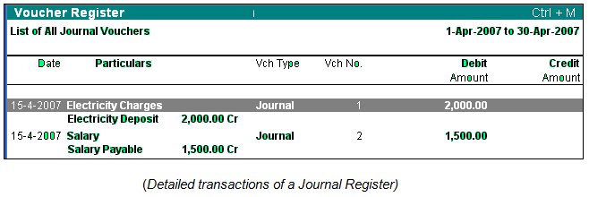 Journal Register Report  in Tally.ERP9