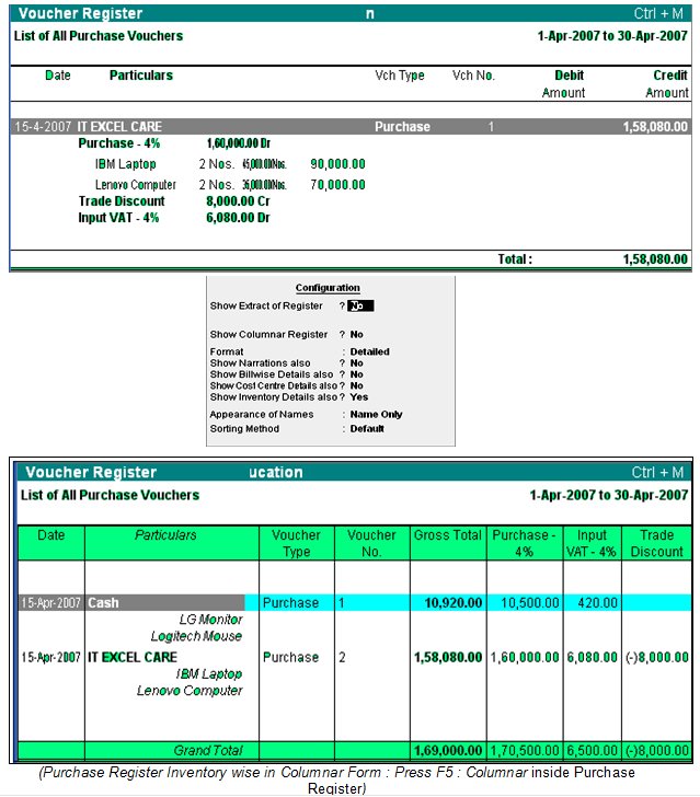 Purchase Register Report in Tally.ERP9