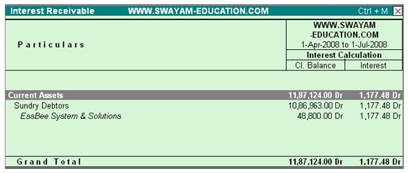 Interest Calculations Report in Tally.ERP9