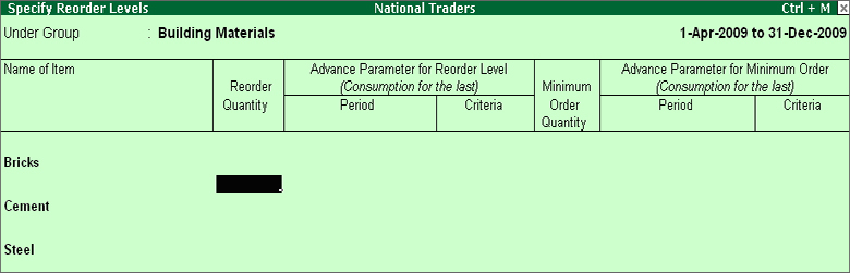 Re-Order Level in Tally.ERP9
