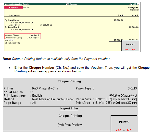 Cheque Printing .. in Tally.ERP9