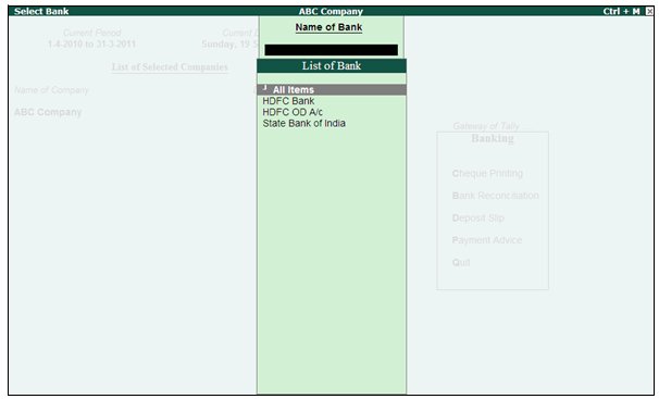 Cheque Printing on Banking @ Tally.ERP9