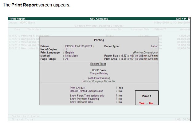 Cheque Printing on Banking @ Tally.ERP9