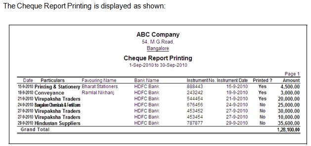 Cheque Printing on Banking @ Tally.ERP9