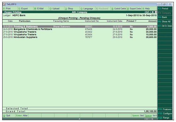 Cheque Printing on Banking @ Tally.ERP9