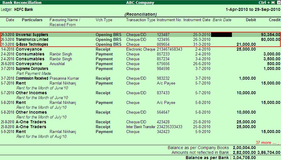 Bank Reconciliation @ Tally.ERP9