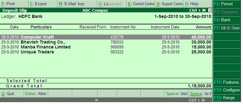 Deposit Slip-Banking @ Tally.ERP9