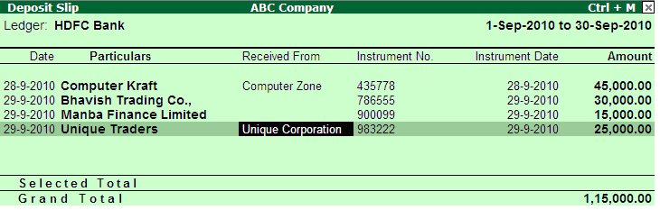 Deposit Slip-Banking @ Tally.ERP9