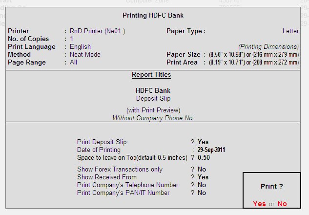 Deposit Slip-Banking @ Tally.ERP9
