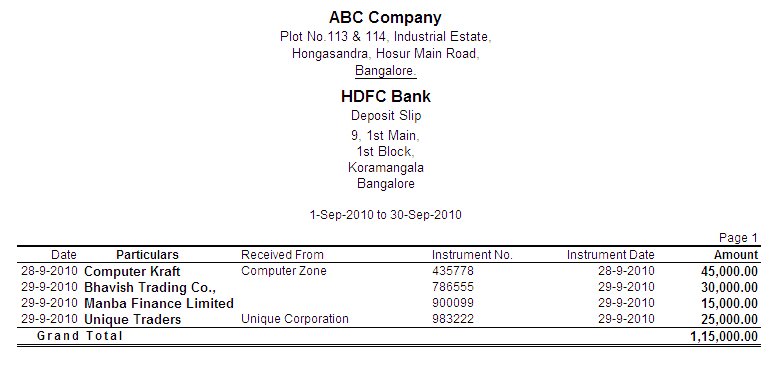 Deposit Slip-Banking @ Tally.ERP9
