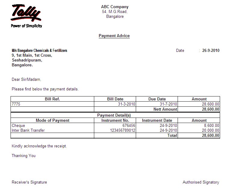 Paymement Advise in Banking @ Tally.ERP9